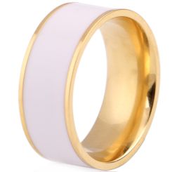 ***COI Gold Tone Titanium Ring With White Ceramic-00367BB