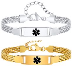 ***COI Titanium Gold Tone/Silver Medical Alert Bracelet With Steel Clasp(Length: 8.27 inches)-00374B
