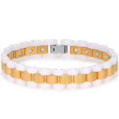 ***COI Gold Tone Titanium White Ceramic Bracelet With Steel Clasp(Length: 8.27 inches)-00379BB