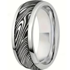 ***COI Titanium Black Rose/Gold Tone/Silver Damascus Ring-00387BB