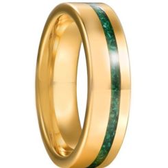 ***COI Gold Tone Titanium Green Malachite Pipe Cut Flat Ring-00390BB