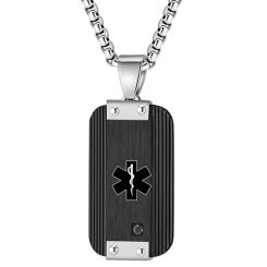 ***COI Titanium Black/Gold Tone Silver Medical Alert Pendant With Cubic Zirconia-00400BB