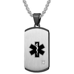 ***COI Titanium Black/Gold Tone Silver Medical Alert Pendant With Cubic Zirconia-00401BB