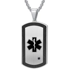 ***COI Titanium Black/Gold Tone Silver Medical Alert Pendant With Cubic Zirconia-00402BB