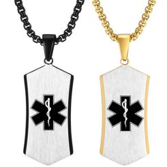 ***COI Titanium Black/Gold Tone/Blue Silver Medical Alert Pendant-00403BB