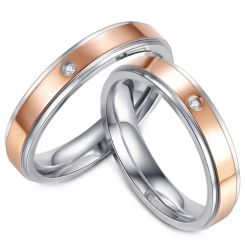 ***COI Titanium Rose Silver Step Edges Ring With Cubic Zirconia-00404BB