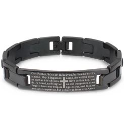 ***COI Black Titanium Cross Prayer Bracelet With Steel Clasp(Length: 8.27 inches)-00405BB