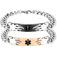 ***COI Titanium Black/Rose Silver Medical Alert Bracelet With Steel Clasp-00410BB