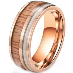 ***COI Rose Titanium Deer Antler & Wood Dome Court Ring-00412BB