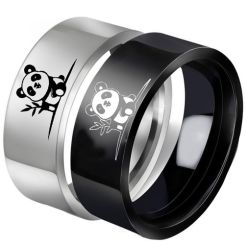 ***COI Titanium Black/Silver Panda Pipe Cut Flat Ring-00416BB