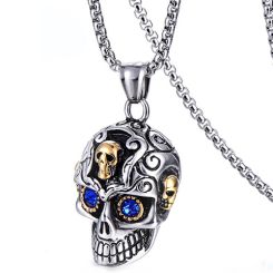 ***COI Titanium Black Gold Tone Silver Skull Pendant-00417BB