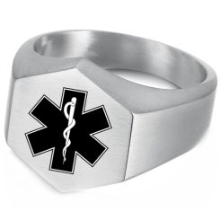 ***COI Titanium Black/Gold Tone/Silver Medical Alert Ring-00422BB