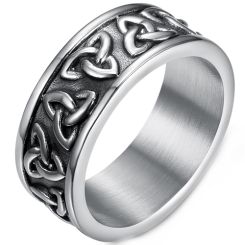 ***COI Titanium Black Silver Trinity Knots Ring-00423BB