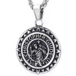 ***COI Titanium Black Silver St Christopher Guide Us Pendant-00428BB
