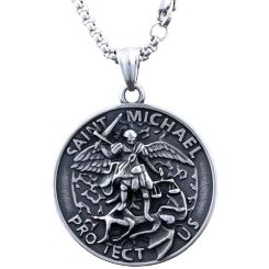 ***COI Titanium Black Silver St Michael Protect Us Pendant-00430BB