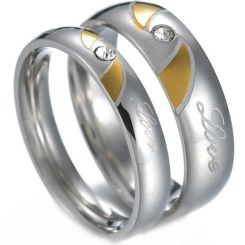 ***COI Titanium Gold Tone Silver Real Love Ring With Cubic Zirconia-00448BB