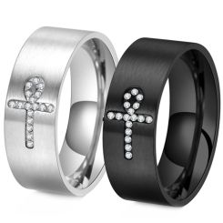 ***COI Titanium Black/Gold Tone/Silver Cross Ring With Cubic Zirconia-00449BB