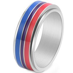 ***COI Titanium Black/Gold Tone/Silver Blue Red Ceramic Step Edges Ring-00451BB