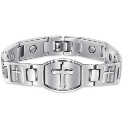 ***COI Titanium Black/Silver Cross Bracelet With Steel Clasp(Length: 8.66 inches)-00456BB