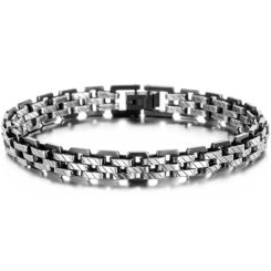***COI Titanium Black Silver Bracelet With Steel Clasp(Length: 8.66 inches)-00457BB