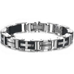 ***COI Titanium Black Silver Cross Bracelet With Steel Clasp(Length: 8.27 inches)-00458BB