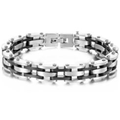 ***COI Titanium Black Silver Bracelet With Steel Clasp(Length: 8.27 inches)-00459BB