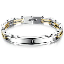 ***COI Titanium Gold Tone Silver Medical Alert Bracelet With Steel Clasp(Length: 8.27 inches)-00462BB