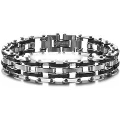 ***COI Titanium Black Silver Bracelet With Steel Clasp(Length: 8.50 inches)-00463BB