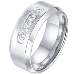 ***COI Titanium Beveled Edges Ring With Cubic Zirconia-00468BB
