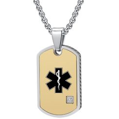 ***COI Titanium Gold Tone Silver Medical Alert Pendant With Cubic Zirconia-00469BB