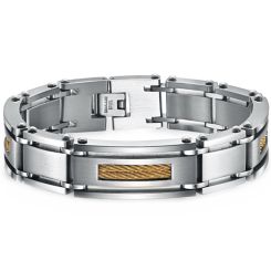***COI Titanium Gold Tone Wire Bracelet With Steel Clasp(Length: 8.27 inches)-00478BB