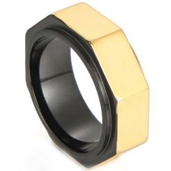 ***COI Titanium Black Gold Tone Faceted Ring-00481BB