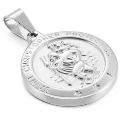 ***COI Titanium Gold Tone/Silver Saint Christopher Protect Us Pendant-00482BB