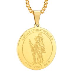 ***COI Titanium Black/Gold Tone Saint Christopher Protect Us Pendant-00483BB