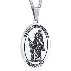 ***COI Titanium Gold Tone/Silver Saint Christopher Protect Us Pendant-00484BB