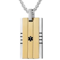 ***COI Titanium Black/Gold Tone Silver Medical Alert Pendant-00488BB