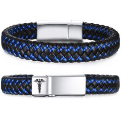 ***COI Titanium Medical Alert Genuine Leather Bracelet With Steel Clasp(Length: 7.28 inches)-00489BB