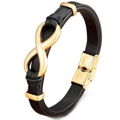 ***COI Gold Tone Titanium Infinity Genuine Leather  Bracelet With Steel Clasp(Length: 9.06 inches)-00504BB
