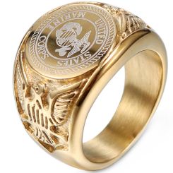 ***COI Titanium Black/Gold Tone/Silver Marine Corps Ring-00507BB