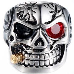 ***COI Titanium Black Gold Tone Silver Skull Ring With Cubic Zirconia-00531BB