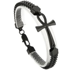 ***COI Titanium Black/Gold Tone Silver Cross Bracelet With Steel Clasp(Length: 8.66 inches)-00559BB