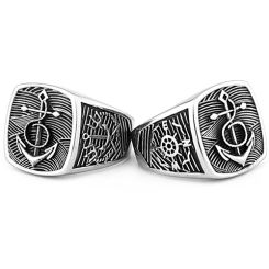 ***COI Titanium Black Silver Anchor Ring-00563BB