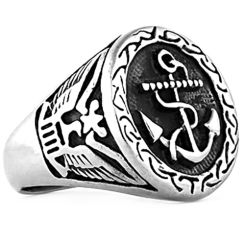 ***COI Titanium Black Silver Anchor Ring-00566BB