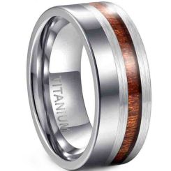 ***COI Titanium Offset Groove Ring With Wood-00567BB