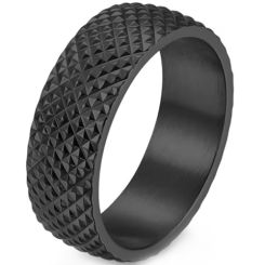 ***COI Black Titanium Grooves & Faceted Ring-00571BB
