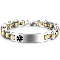 ***COI Titanium Gold Tone Silver Medical Alert Bracelet With Steel Clasp(Length: 8.46 inches)-00581BB