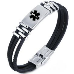 ***COI Titanium Medical Alert Rubber Bracelet With Steel Clasp(Length: 7.87 inches)-00582BB