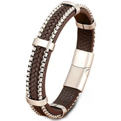 ***COI Titanium Genuine Leather Bracelet With Steel Clasp(Length: 9.06 inches)-00583BB