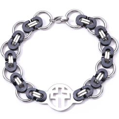 ***COI Titanium Black Silver Cross Bracelet With Steel Clasp(Length: 8.27 inches)-00584BB