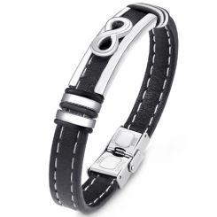 ***COI Titanium Infinity Genuine Leather Bracelet With Steel Clasp(Length: 8.27 inches)-00589BB